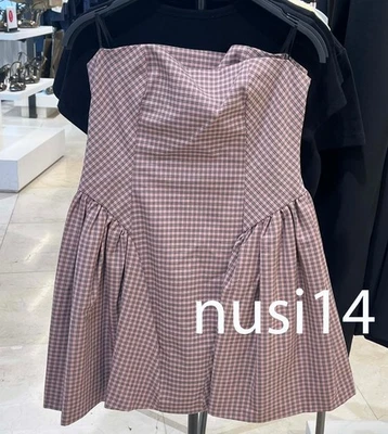ZARA НОВЫЙ ЖЕНЩИНА С ОТКРЫТЫМИ ПЛЕЧАМИ GINGHAM БЮСТЬЕ МИНИ-ПЛАТЬЕ БЛЕДНО-РОЗОВЫЙ 3152/233/687 - Изображение 1 из 2