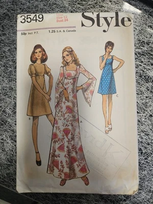 Vintage Original 1970s Sewing Pattern - High-Line Dress - Size 12,  Bust 34 - Image 1 of 2
