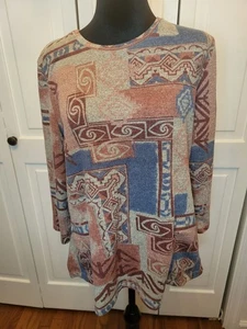 Elfenbein/Blau Aztekenmuster Langarmshirt D & Co M Boho Hippie Western Cowgirl - Bild 1 von 7