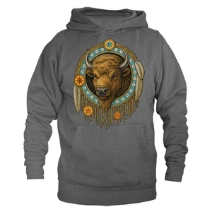 Native American-Inspired Buffalo Dreamcatcher Feather Animal Pullover Hoodie - Bild 1 von 10