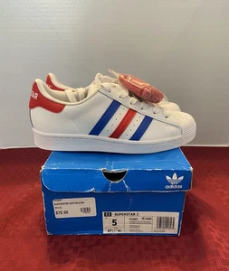 New - Adidas Original Superstar J. Sneaker- Size 5 Red/White/Blue. - Picture 1 of 8