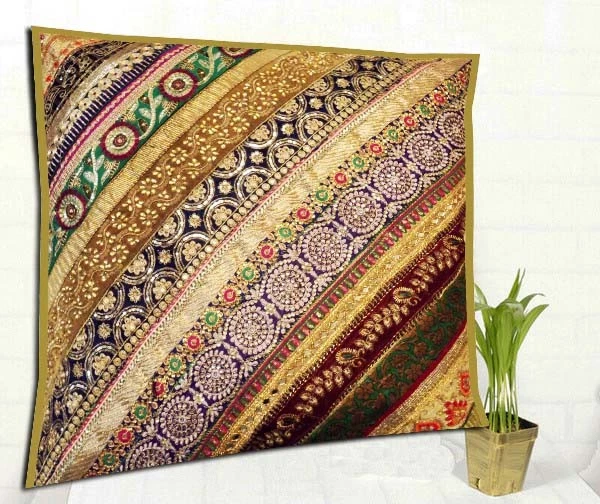 FUNDA DE ALMOHADA COJÍN PISO 30" EXQUISITA CUENTAS SARI INDIO MOTIVO DECORACIÓN HOGAR Foto 1 de 4