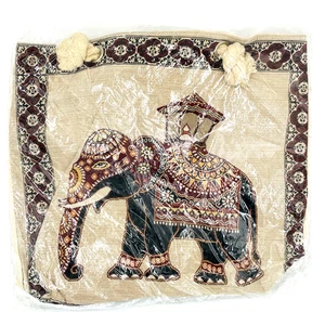 Borsa tote elefante ricamata cotone tela donna ragazza shopping spiaggia boho retrò - Foto 1 di 5