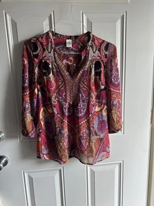 Bila Damen rosa lila Paisley Pailletten V-Ausschnitt 3/4 Ärmel Top Größe Small. - Bild 1 von 7