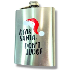Edelstahl 8 Unzen Flachmann lustiges Weihnachtsgeschenk Secret Dear Santa Don’t Judge - Bild 1 von 8