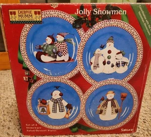 💥 Vtg Debbie Mumm Jolly Snowmen (4) Salad Dessert  Plates 8 1/4" New Other  - Picture 1 of 7