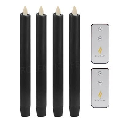 Velas cónicas a batería sin llama Luminara con mecha móvil cera remota negras 4 piezas Foto 1 de 4