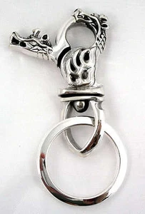 DRAGON TATTOOS 925 STERLING SILVER KEY CHAIN HOLDER NEW BIKER ROCKER MENS - Picture 1 of 1