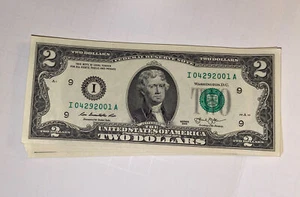 Fancy $2 Bill Serial Number Lucky Day April 29th 2001 Unique 1 Of A Kind Gift - Picture 1 of 3