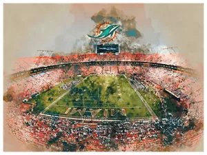 Miami Dolphins Poster Watercolor Art Print Man Cave Decor 12x16" - Picture 1 of 1