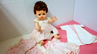 16" TINY TEARS ROCK A BYE 1959 AMERICAN CHARACTER BABY DOLL SARAN HAIR ROOTED - Image 1 of 4