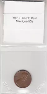 1981-P Lincoln Cent Penny desalineado more-off centro anverso error variedad - Imagen 1 de 2