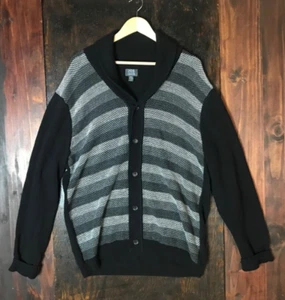 Joseph Abboud Men’s Cardigan Sz XL Cotton Shawl Neck Button Up Black w Stripes - Picture 1 of 8