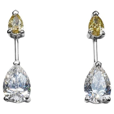 Glittring White & Yellow Pear Shape 4.16CT Lab-Created Diamonds Drop Earrings - Image 1 of 4