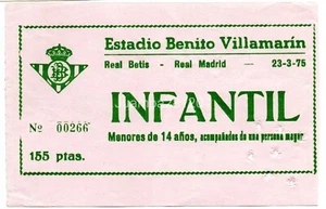 ENTRADA FUTBOL REAL BETIS BALOMPIE -  REAL MADRID 1975 INFANTIL Nº00266 - Imagen 1 de 2