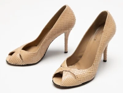 Stuart Weitzman бежевый кремовый змея печать заглянуть носок туфли-лодочки каблуки размер США 7,5 M - Изображение 1 из 4