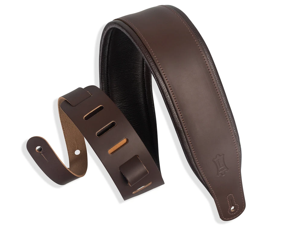 Levy's 3" Top Grain Foam-Wrapped Leather Guitar Strap - Dark Brown