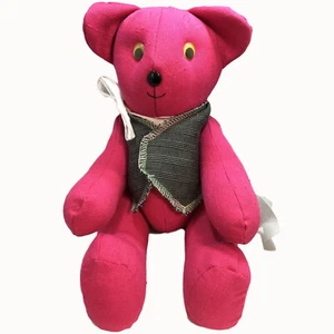 Virginia Bundy Handmade Pink Teddy Bear 14" Jointed Cloth Collectible Plush - Picture 1 of 10