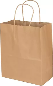 Paper Shopping Bags 25 Cub Natural Kraft 8 ¼" x 4 ¾” x 10 ½" High Retail 80# - Picture 1 of 7