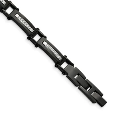 Stainless Steel Polished Black IP CZ w/.50in ext. Link Bracelet - Image 1 of 4