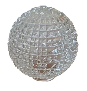 MCM VINTAGE GLASS CRYSTAL DIAMOND POINT CUT CEILING GLOBE LIGHT FIXTURE - Picture 1 of 5