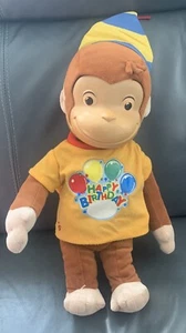 Curious George Happy Birthday Plush 2005 Marvel Rubber Face Hat Shirt 16” - Picture 1 of 5