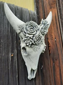 Steinfigur Garten Deko Stierkopf Bullenschädel groß Geweih Hörner Garten Bulle - Bild 1 von 1