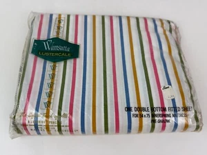 Vintage Wamsutta Lustercale Sheet Double Bottom Fitted 54 x 75 Pastel Stripes - Picture 1 of 2