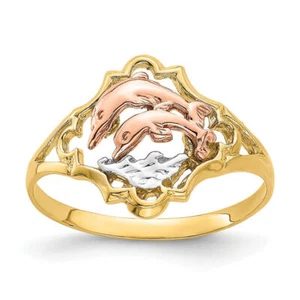 14K Solid Yellow Rose Gold Dolphin Ring - Picture 1 of 11