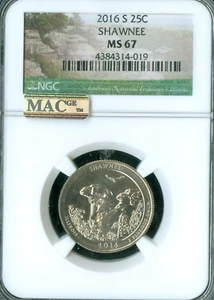 2016 S SHAWNEE QUARTER NGC MS67 PQ MAC SPOTLESS . - Picture 1 of 2