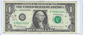 Billete de dólar Trinario de $1 UN 2017 4 de una clase 2s 98,3 % frescura D72221112A - Imagen 1 de 3