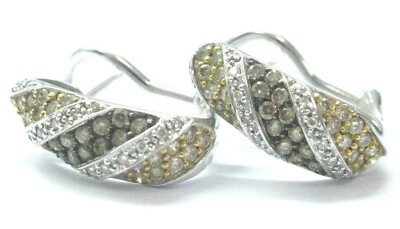 Pendientes Huggie Natural Multicolor Marrón y Blanco Diamante Oro Blanco 1.05Ct 14Kt Foto 1 de 3