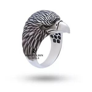 Misura 10 American Eagle King Of Uccelli 925 Argento Sterling Ossidato Uomo Ring - Foto 1 di 7