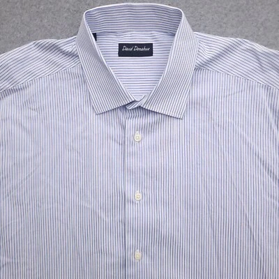 Camisa de vestir David Donahue para hombre 17,5 36/37 puño francés blanco azul a rayas Foto 1 de 4