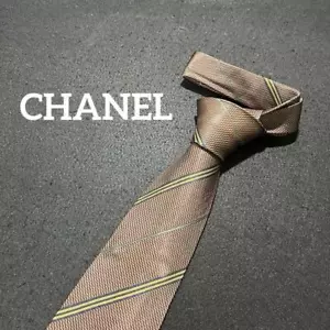 Chanel Striped Luxury Tie Cn440 Black Cotton Blend - Picture 1 of 6