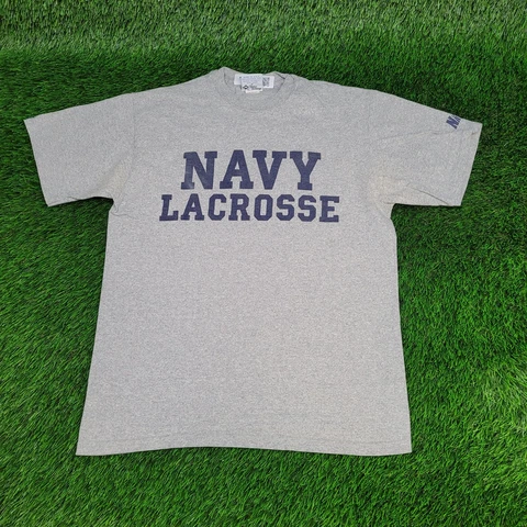 Vintage 80s US Naval Academy Lacrosse Shirt Medium Single-Stitch Gray Rayon USNA Cover