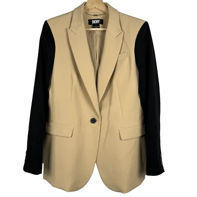 Chaqueta de traje de negocios DKNY para mujer negra y tostada de un solo pecho 1 botón talla 6  Foto 1 de 4