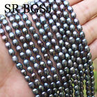 Naturalny ryż oliwkowy 5-6mm czarny perły słodkowodne biżuteria koraliki sznurek 14"