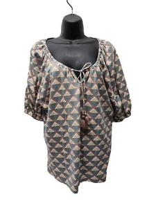 Synergy T Shirt Biologica Donna Extra Large Marrone Blusa Geometrica Cravatta Frontale - Foto 1 di 6