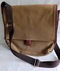 Tan brown canvas messenger / laptop Bag Cross body strap