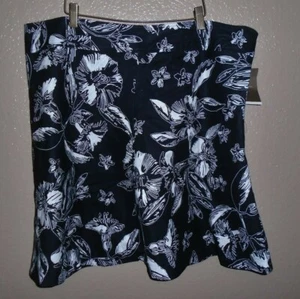 Merona "Ebony" schwarz, weiß Blumenmuster A-Linie ausgestellter Rock Bindegürtel Damen 18 Neu mit Etikett - Bild 1 von 7