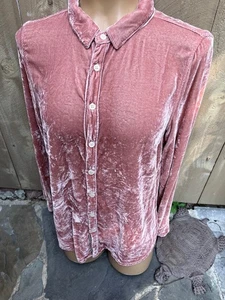 CP Shades Romy Blush Pink Velvet Velour Shirt Button Up Long Sleeve Top - Gr. M - Bild 1 von 10