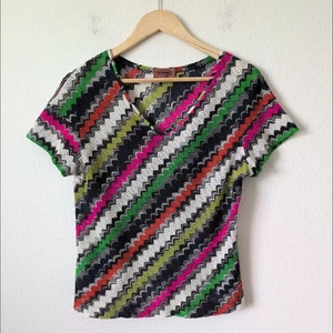 Missoni Hot Pink Navy Top Womens S/M Zig Zag Knit Crochet Colorful Made in Italy - Picture 1 of 6