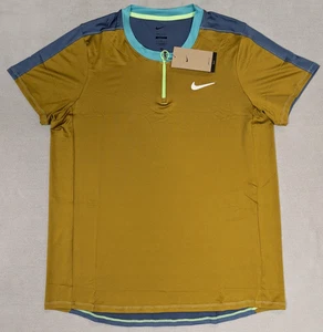 Nike Tennis Shirt Mens Large Gold Court Advantage Dri-Fit Zip Slim Fit Stretch - Picture 1 of 8