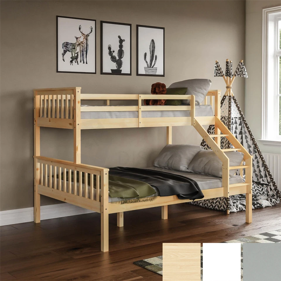 Triple Sleeper Bunk Bed Solid Pine Single Double Kids Children Detachable Bed - Image 1 of 1