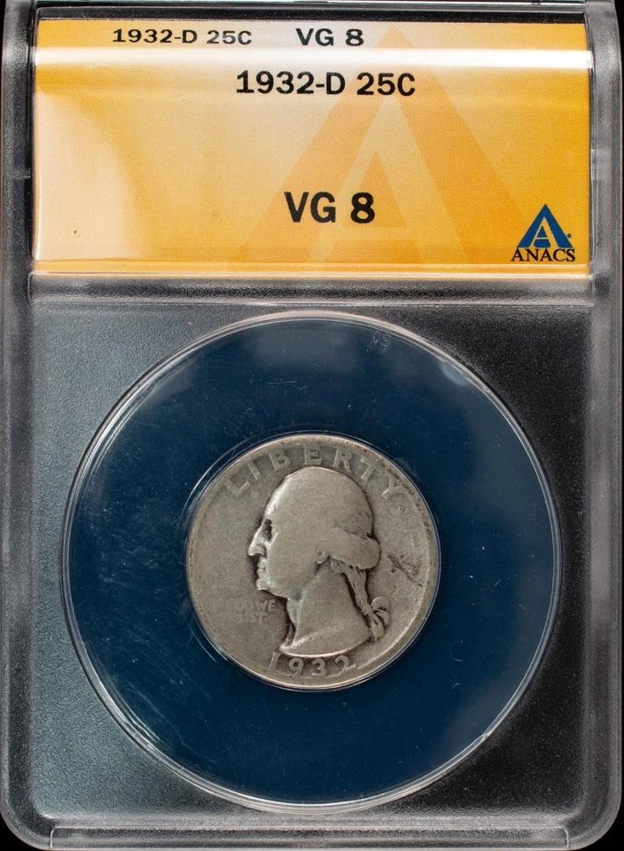 1932-D Washington Quarter Key Date Rare ANACS VG 8 - Image 1 of 2