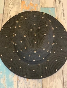 Bits And Pieces To Go Bling Panama Straw Hat Black With Black Crystals READ - Picture 1 of 6