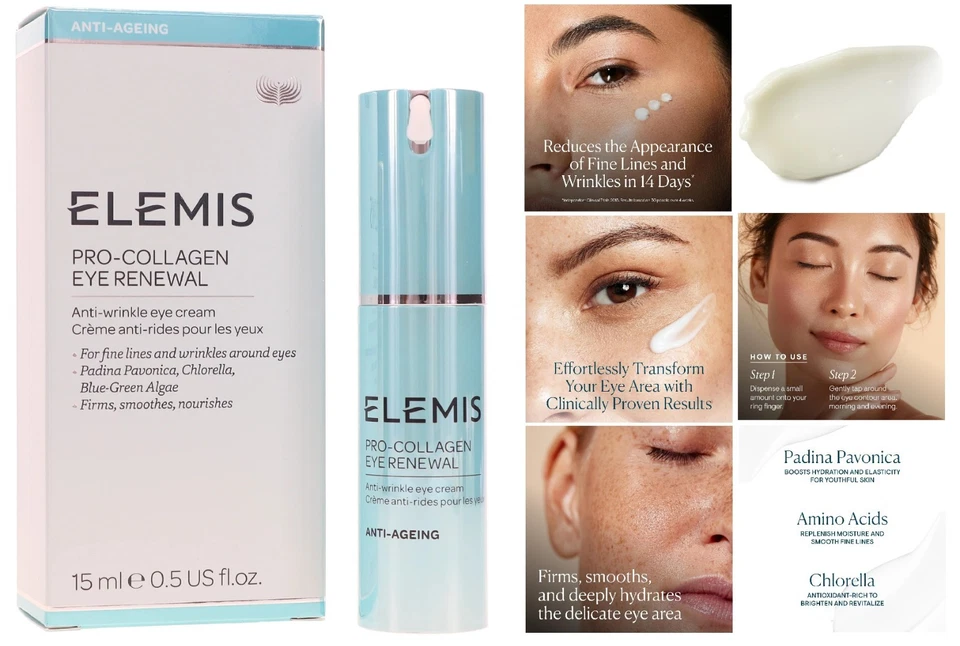 Crema de ojos antiarrugas Elemis Pro colágeno renovación de ojos 0,50 OZ NUEVA EN CAJA Foto 1 de 1