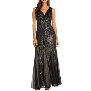 R&M Richards ärmellos Godet Rock verziert lang Pailletten Kleid schwarz nude 16 - Bild 1 von 10