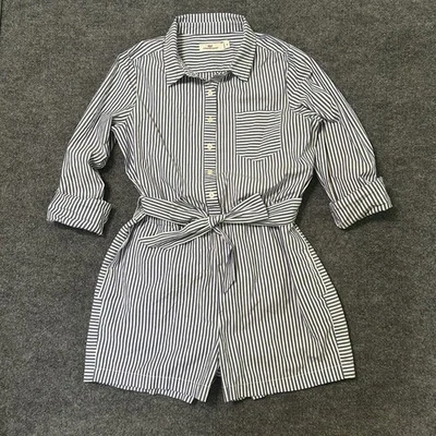 Vineyard Vines Sarah Stripe Romper Size 8 Button Front Pockets Roll Tab Sleeves - Image 1 of 4